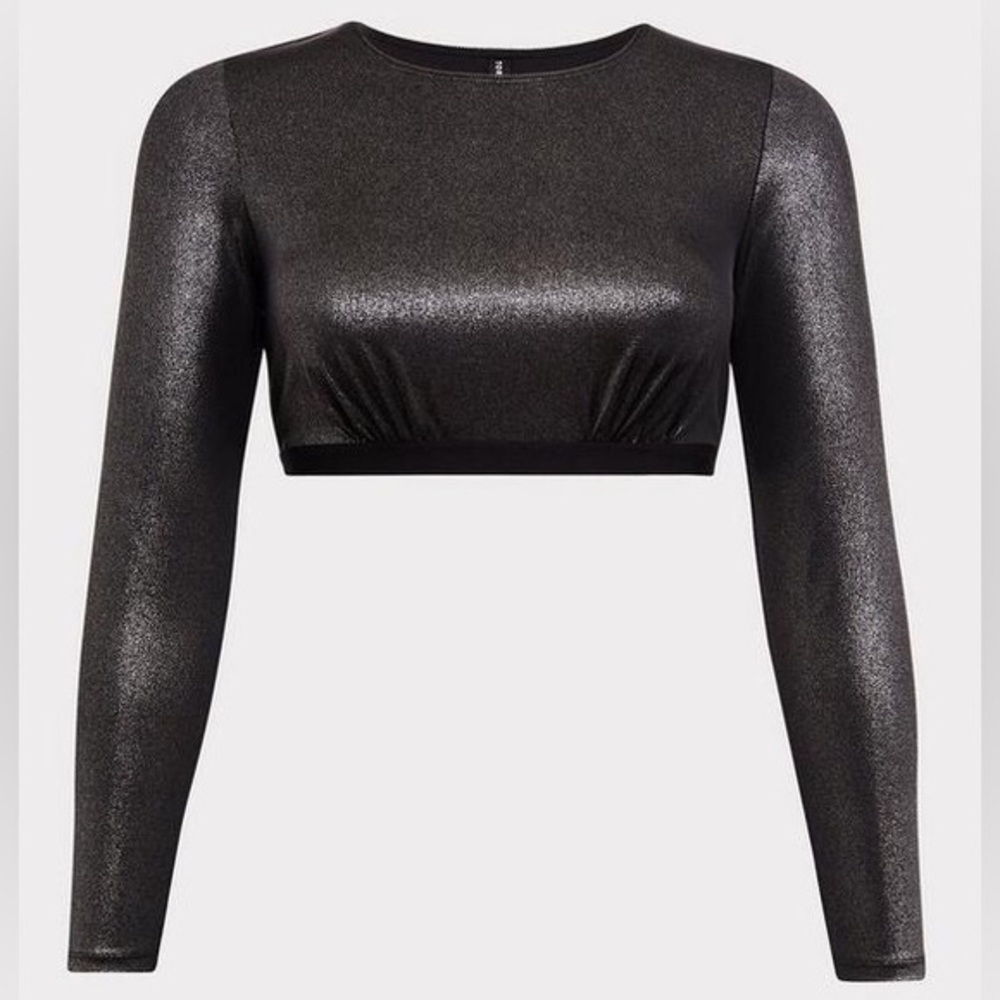 Torrid Black Metallic Shimmer Mesh Long Sleeve Under-It-All Crop Top size 2X